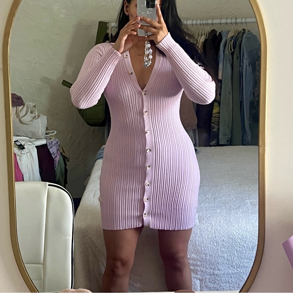 Soft ribbed button down dress